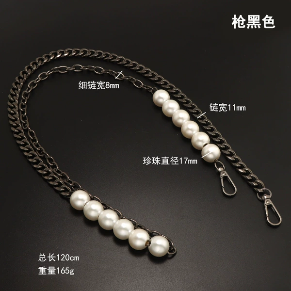 Large hole pearl gun black metal chain