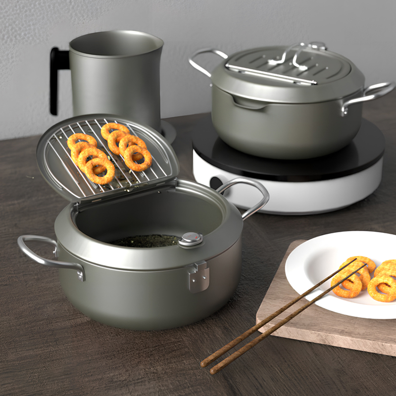 Nồi chiên tempura Nhật Bản dùng trong gia đình, nồi chiên mini có điều khiển nhiệt độ, dùng gas, tiết kiệm dầu, nồi chiên Nhật Bản nhỏ gọn.