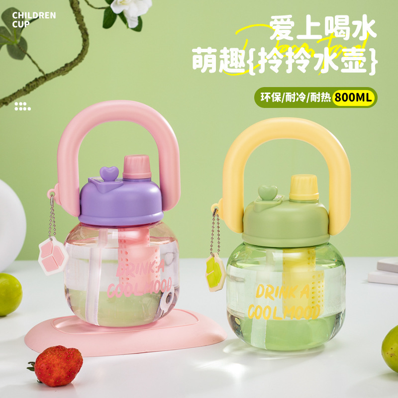 夏季新款网红拎拎壶大容量水杯高颜值塑料冰霸杯卡通儿童吸管杯子|undefined