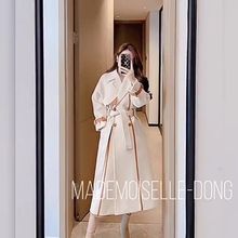 气质毛呢外套秋冬季中长款翻领设计感拼色加厚呢子大衣