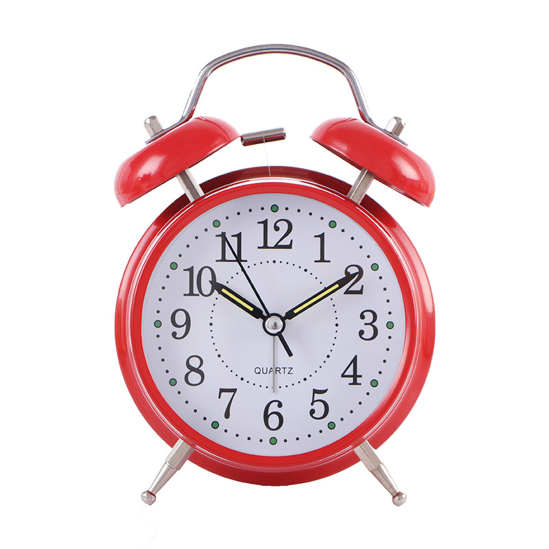 Directo de fábrica de 4 pulgadas de metal campana de alarma reloj despertador mudo estudiante despertador luminoso puede establecer el logotipo