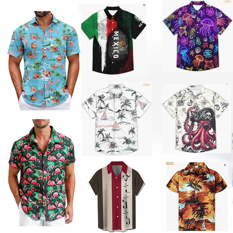2026 Y2 New Summer Shirt with Mexican Flag Pattern, Short-Sleeved Shirt, Men's Pod Customization
