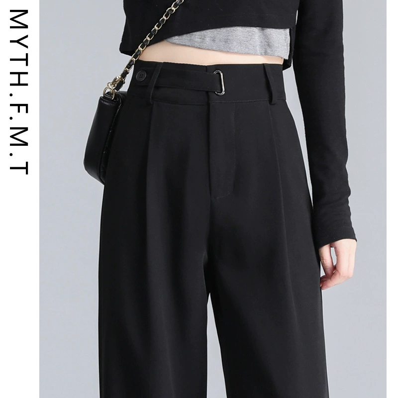 Брюки женские свободные прямого кроя, чёрные, весна–лето, для грушевидной фигуры