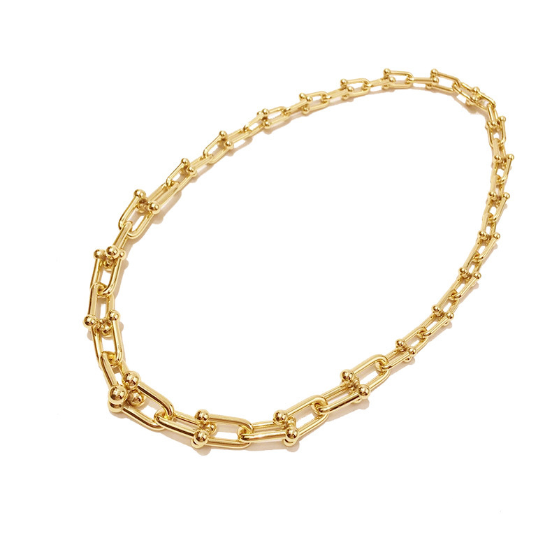 Vergulde legering ketting, gepersonaliseerde hoefijzervormige U-vormige handgemaakte sieraden, trui ketting, trendy_voghion.com