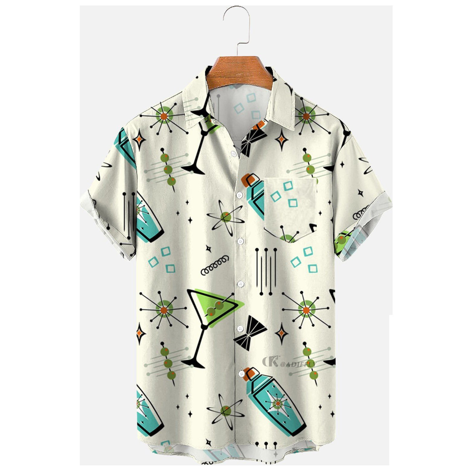 Summer New Large Hong Kong 3D Digital Printing Casual Short Sleeve Shirt Men's Wear_voghion.com