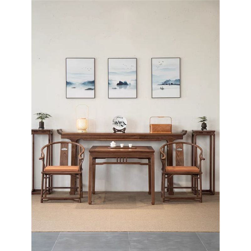New Chinese-Style Black Walnut Altar Table, Song-Style Aesthetic Zen Entrance Solid Wood Shrine Table with Upturned Ends