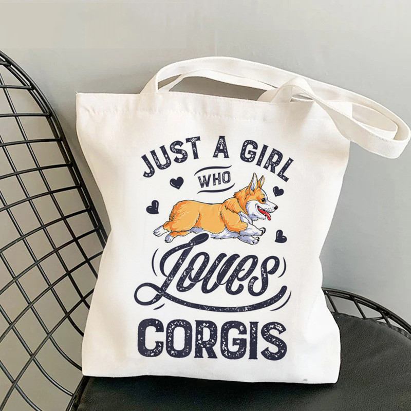 Cute Corgi Corgi Perro Perro Perro Impresión Canvas Bolsa de hombro Bolsa de mano de estudiantes en stock