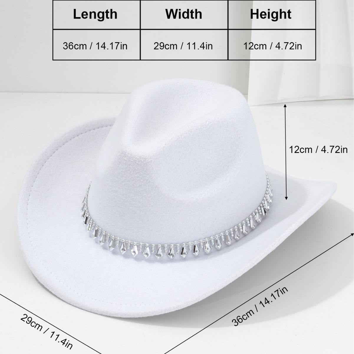 Cappello da cowboy western unisex con strass, in morbido feltro, a forma di spada di diamante, ideale per feste di compleanno jazz._voghion.com