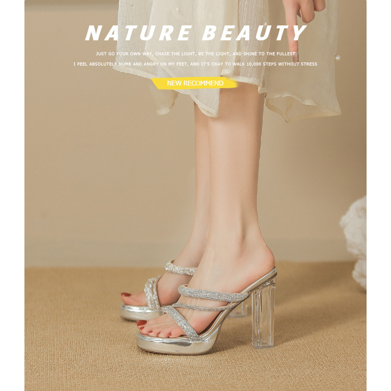 Fashionable High-Heeled Women's Sandals, Stylish Casual Versatile Trendy Banquet Trendy Colors Cross-Border E-Commerce Metallic Soft Leather Ins