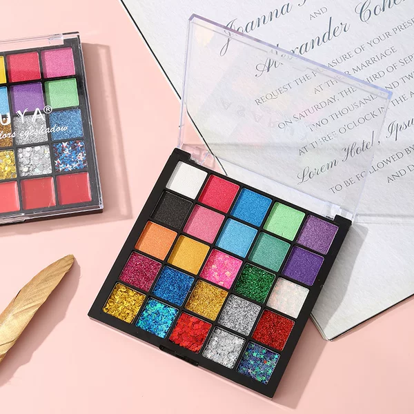 25-Color Eyeshadow Palette with Large Glitter and Super Shiny Pearlescent Colors, Holiday Student Stage Performance Makeup Set, Student Cosmetics