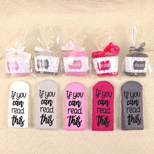 In stock non-lint coral velvet cake socks European and American cross-border mid-calf socks foot letter non-slip dispensing floor socks