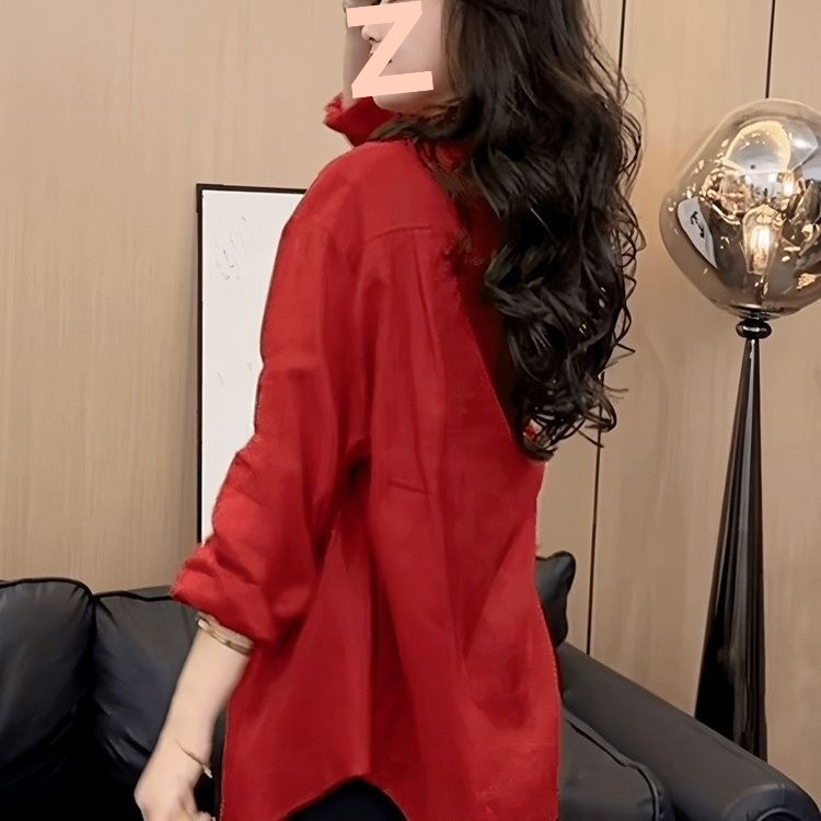 独特漂亮红色亚麻防晒衬衫外套女2025新款爆款夏季薄款棉麻上衣女