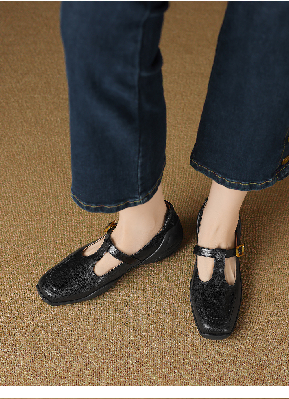 Giày sandal nữ quai ngang mũi nhọn đế dày da cừu buộc dây — màu nâu chi tiết 3