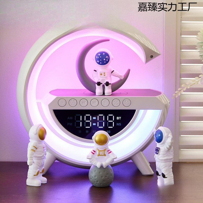 New Wireless Charging Bluetooth Speaker Alarm Clock with Volume Control, Ambient Sound, Audio-Visual Features, Multifunctional Appliance, Birthday Gift for Boys, Home Style