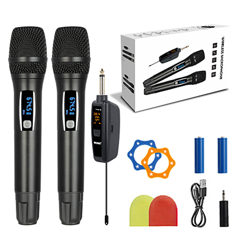 One-To-Two Household Wireless Microphone U-Band Fm Dynamic Microphone Outdoor Karaoke Rechargeable Wireless Microphone
