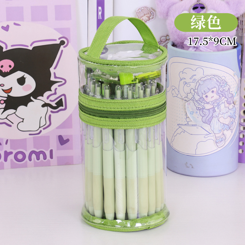 Bolsa de lápiz transparente redonda simple, caja de lápiz cilíndrico de alto valor facial, caja de papelería de almacenamiento de lápiz transparente de gran capacidad para estudiantes