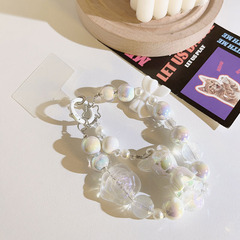 小香風蝴蝶結水晶花朵手繩掛飾通用手機殼串珠掛鏈耳機套手機掛繩