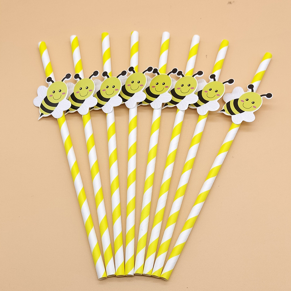 Tarjeta de abeja de paja de papel rojo neto paja decorativa desechable degradable postre leche té fiesta creativa paja