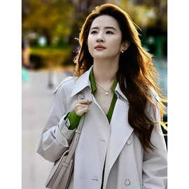 【现货】刘亦菲同款翻领中长款大衣女显瘦气质宽松风衣外套潮春秋