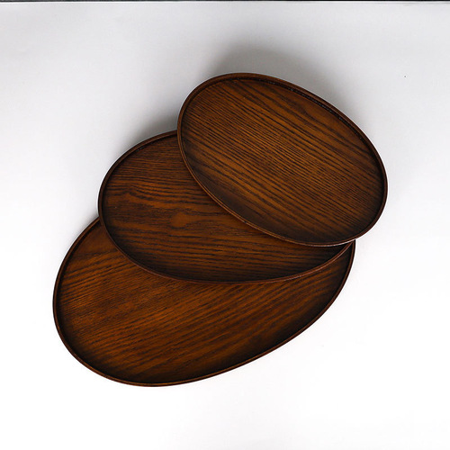 IYR7 Trays Tea Tray Retro Elliptical Water Curly Maple Cake Wooden Household Dining Plate Cafe Snack Tea Water Storage