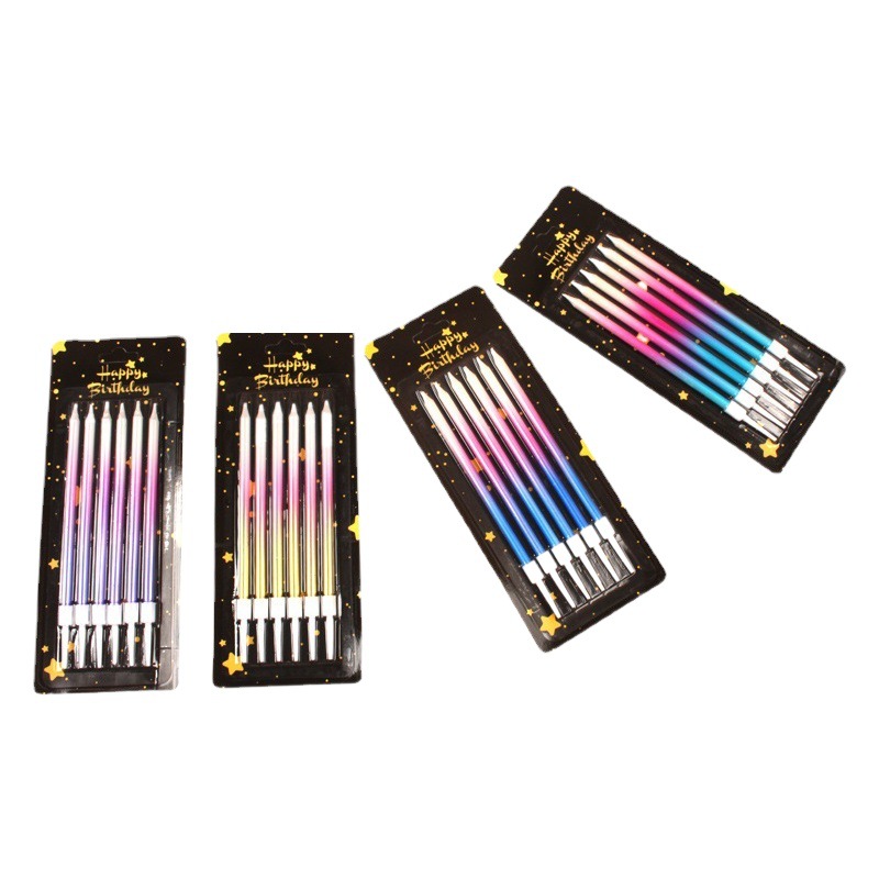 3-color gradiente cumpleaños vela larga barra Arco Iris color libre de humo 6-pack fiesta pastel chapado en oro lápiz vela fabricante