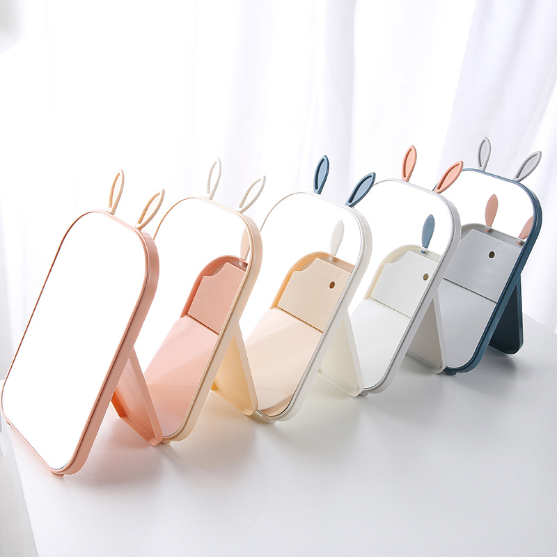 Espejo de maquillaje de escritorio espejo de vestir oreja de conejo espejo de princesa de escritorio plegable portátil espejo rectangular espejo de moda simple