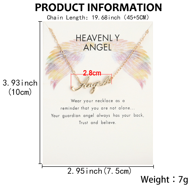 Amazon wish cross-border new English letter Angel pendant Angel Wings card clavicle necklace