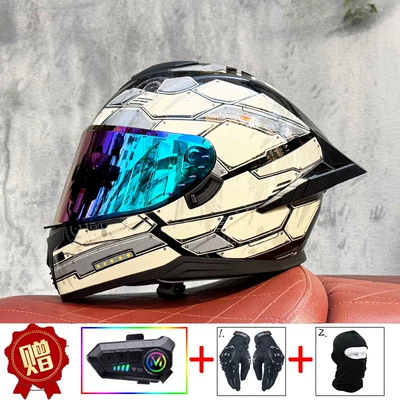 Full-Face Helmet with Dual Lenses, Motorcycle | Motosiklet kaskı (dəbilqə) - interstellar-color-mirror-y10-soft-wheat-delivered-with-transparent-mirror-s