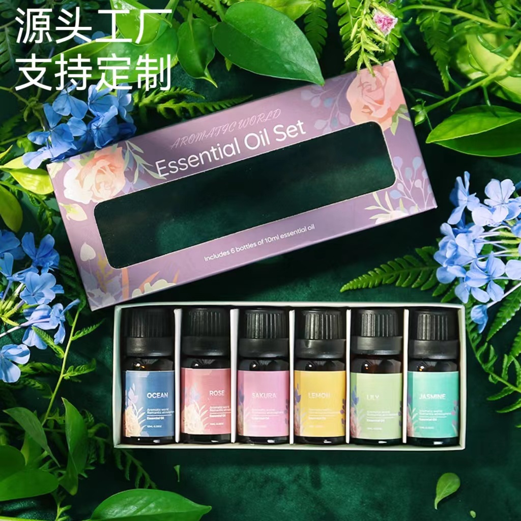 Conjunto de aceite esencial de aromaterapia soluble en agua transfronteriza, conjunto de 6 piezas para humidificador de aire fresco