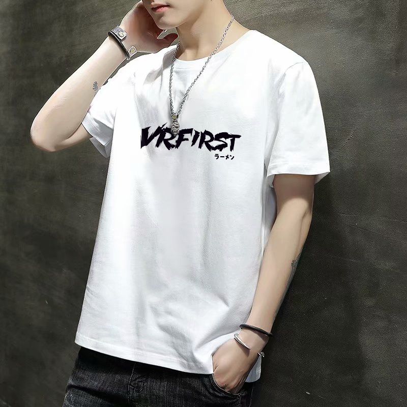 Verano ins celebridad en línea estilo coreano SLIM-Fit Camiseta de manga corta juventud carta impresa personalizada cuello redondo Camiseta casual base T