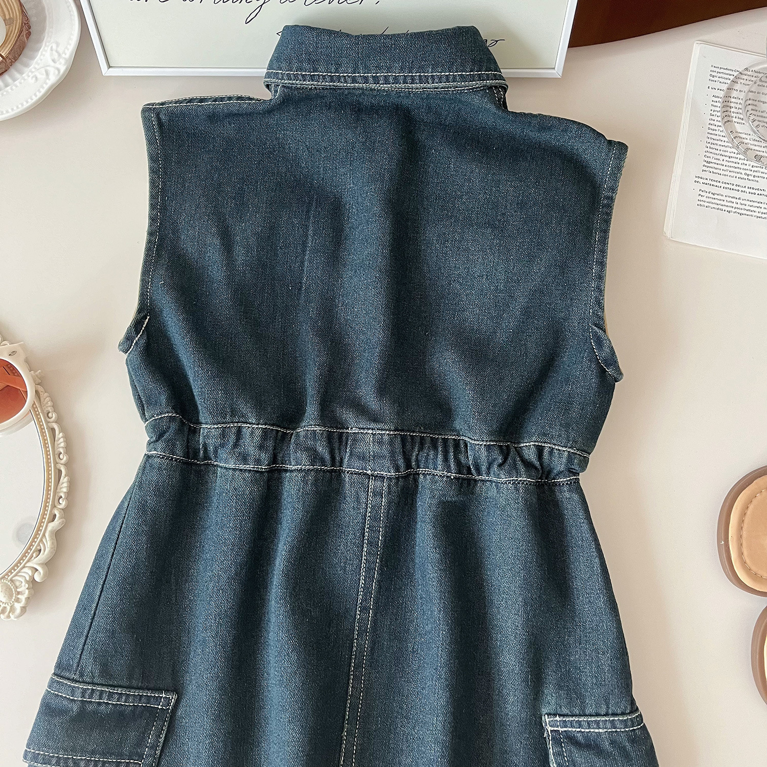 Robe longue en denim doux délavé sans manches pour filles, nouvelle version coréenne de l'été 2024, tendance 24285_voghion.com