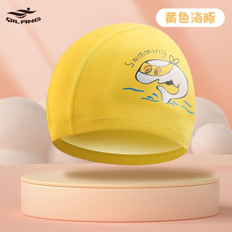 Logo personalizado sombreros de natación para niños recubiertos PU dibujos animados lindos niños y niñas impermeables gorras de protector de orejas fábrica directa