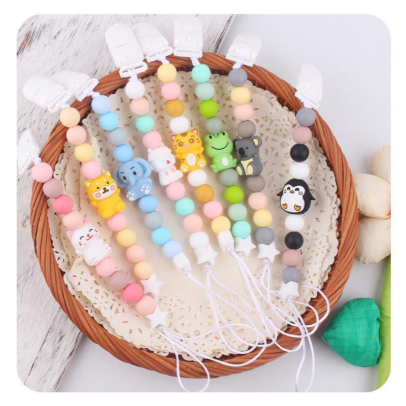 Nuevo bebé 3D dibujos animados animales de silicona tetera cadena de dientes de mordida de dientes de molar cadena de dientes calmante cadena de goma de diente