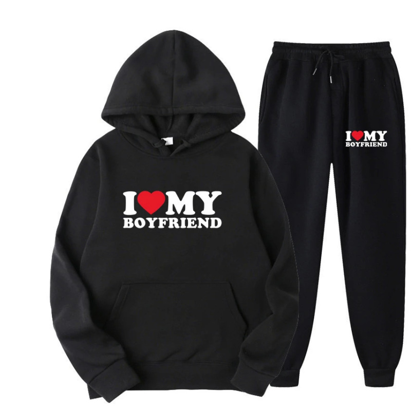 2025 I Love My Boyfriend and Girlfriend Heart Cross-Border Amazon Hooded Sweatshirt Casual Loose Sweatshirt Suit 2025 I Love My Boyfriend and Girlfriend Heart Cross-Border Amazon Hooded Sweatshirt Casual Loose Sweatshirt Suit
