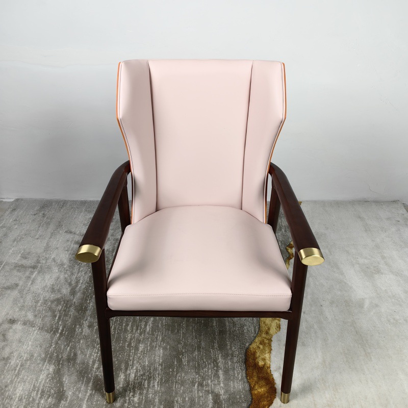 Light Luxury Solid Wood Dining Chair Modern Simple Home Backrest Leather Chair Hotel Lobby Negotiation Chair Villa Tea Table and Chairs
