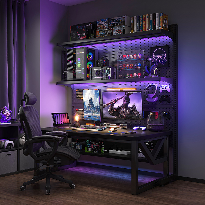 Hole Board Computer Desk Desktop E-sports Table Bedroom Home Floor Storage Rack E-sports Room Table and Chair suit Study