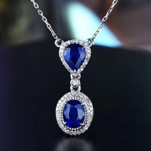 New Classic Double Stone Natural Sapphire Clavicle Chain 1.3 karat 18k Gold Diamond Necklace Sapphire Necklace