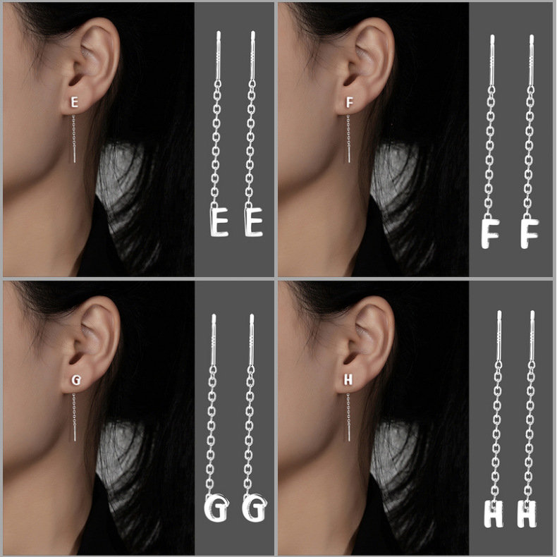 1 Pair Quantity 1 Pair 925 Sterling Silver Letter Ear Line