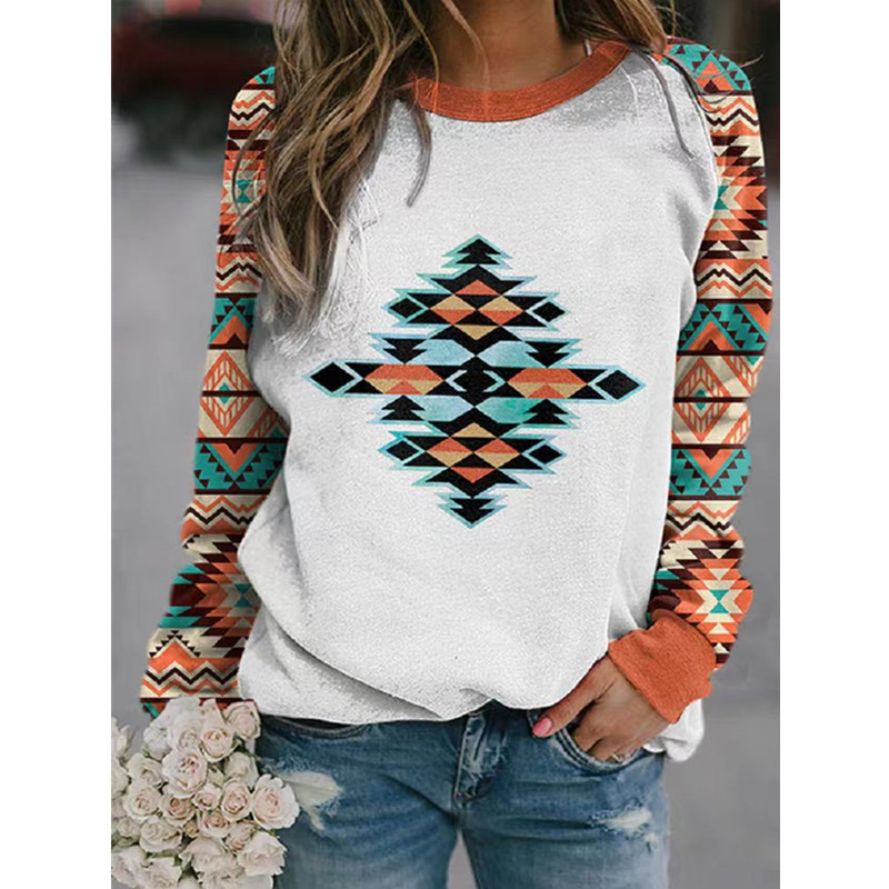 Loose Version Printing Pattern Winter, Autumn Season Women's Hoodie Long Sleeve Hoodies & Sweatshirts Printing Vintage Style Ethnic Style Printing