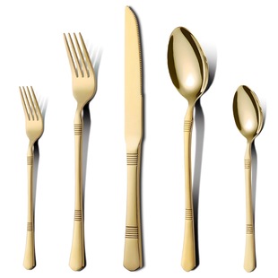 24 New Cross-border Amazon Stainless Steel Tableware Knife, Fork and Spoon Main Dinner Steak Golden Spoon Striped suit