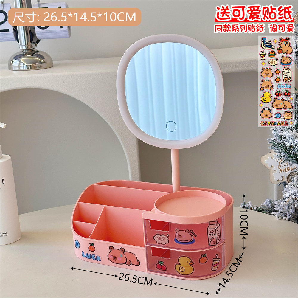 Caja de almacenamiento de cosméticos multifuncional tocador de escritorio espejo cosmético estante de cuidado de la piel caja de almacenamiento de lápiz labial al por mayor