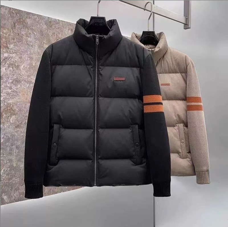 2025 New Men's Stand Collar Patchwork down Jacket Slim Fit Warm Thickened Winter Coat with Knitted Cuffs Fashion Trend
