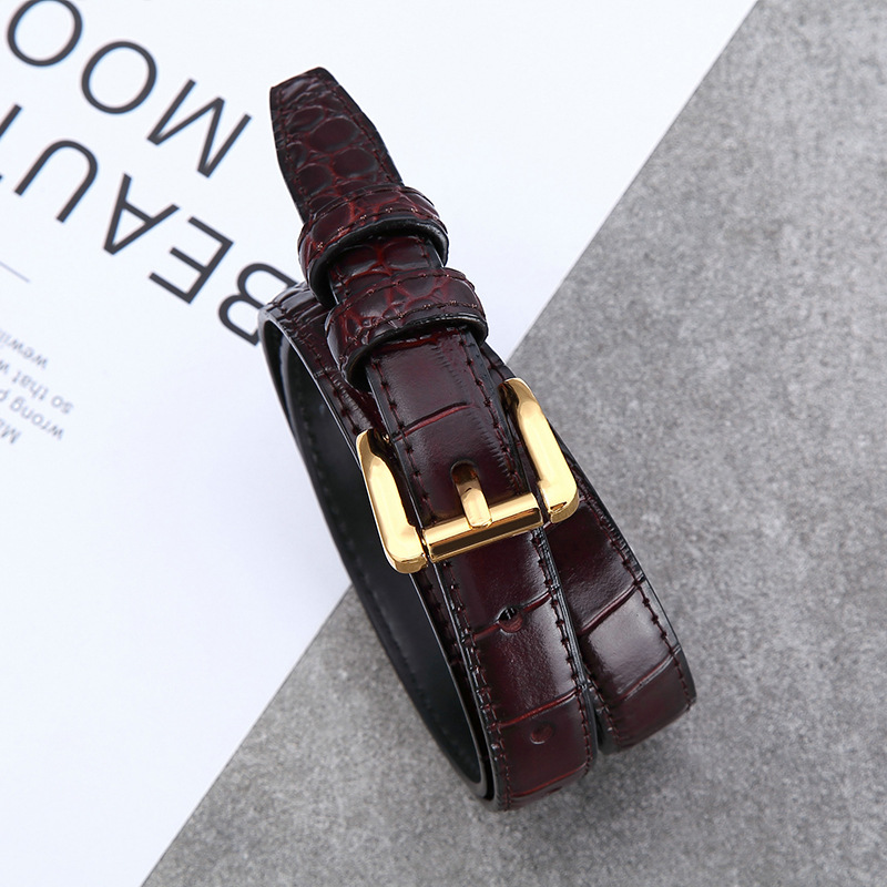 Cinturón de cuero para mujer estilo cocodrilo, moda elegante 2021, piel de vaca