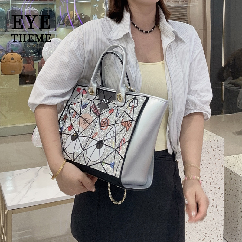 Gran capacidad para mujeres europeas y estadounidenses bolsas de ala impresión de forma de diamante cremallera práctica papel de oficina hombro 2793 #