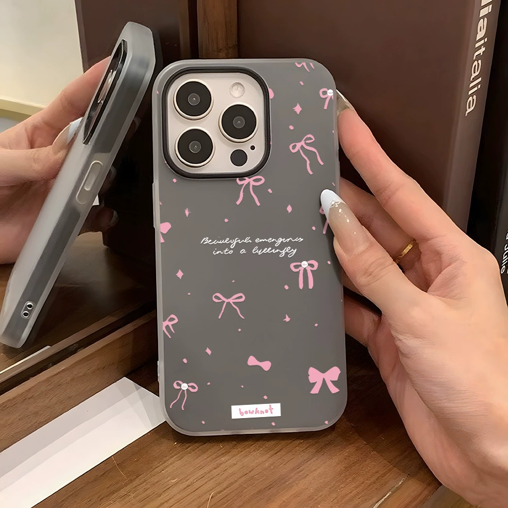 Чехол для iPhone (совместим с 11–17 Pro Max) фуксия с бантиком, мягкая защитная накладка
