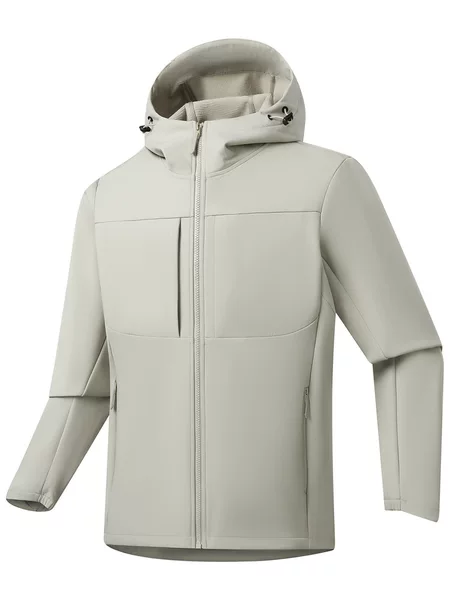 Men's softshell jacket with fleece lining, windproof, waterproof, breathable, and warm for winter travel, camping, and hiking. Wholesale supply available