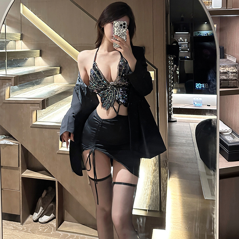 사랑 같은 2024 새로운 마담 나비 섹시한 순수한 소녀 백리스 타이트 슬링 스파이스 소녀 Nightdress 5963