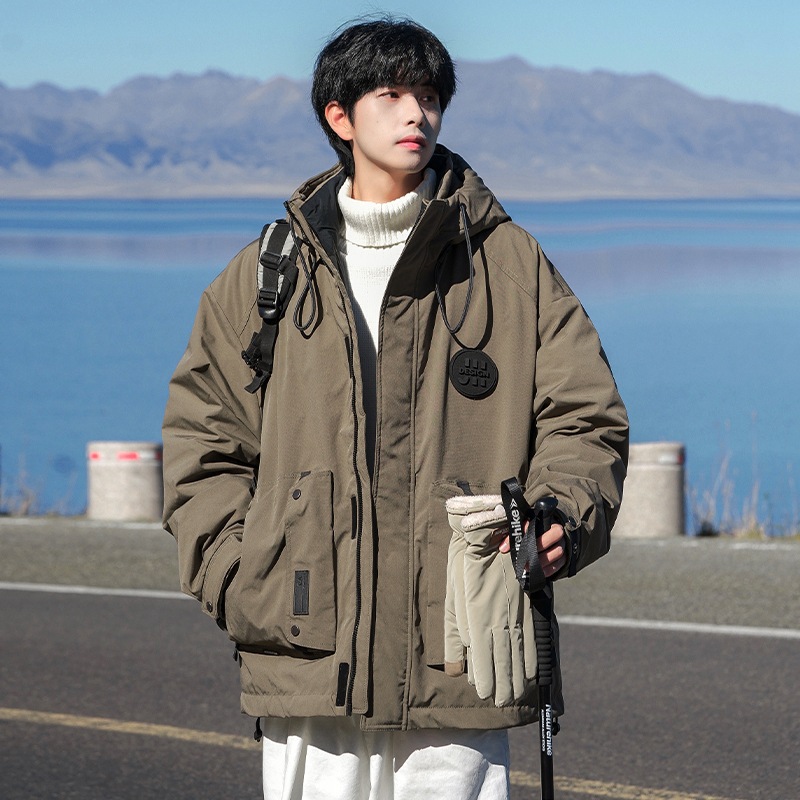 Nasa白鴨絨毛服男子2023新型冬のゆるい保温工装防水突撃服百着金