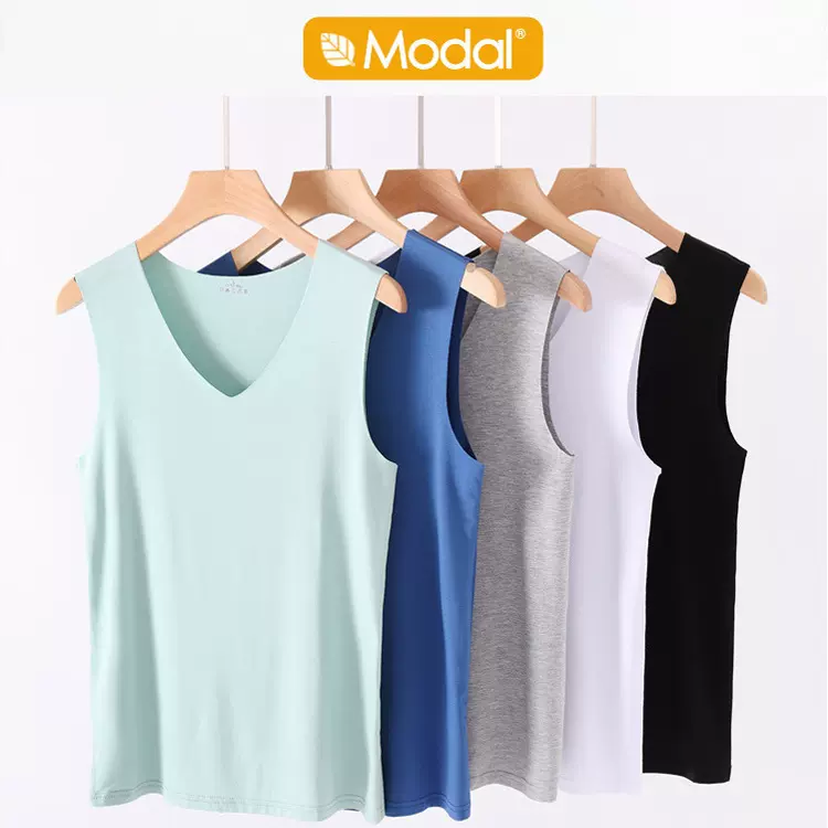 男士莫代尔背心夏季冰丝无痕黑白打底内衣针织宽肩大码坎肩
