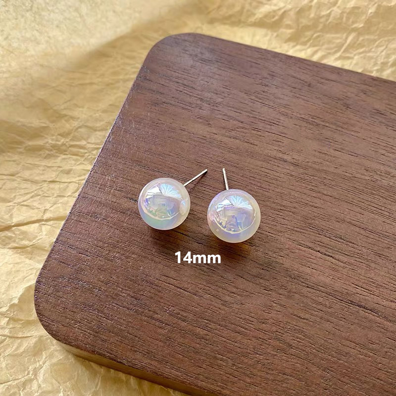 컬러풀 라운드 진주 스터드 귀걸이 [14mm]